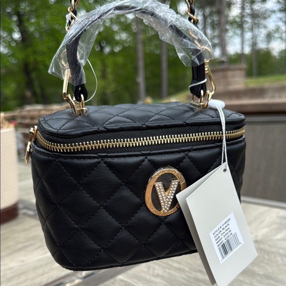 NWT! Valentino Black Quilted Vanity Rhinestone Soft Mini Crossbody Bag - Picture 7 of 7